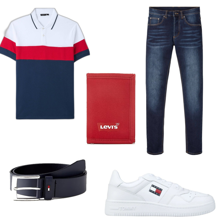 Outfit uomo - Tre colori classici. Stile Urban per Tutti i giorni. Abbinamento con sneakers, t-shirt, jeans slim fit, cinture, portafogli.