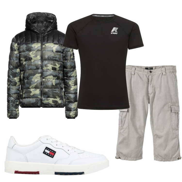 Outfit uomo - Total look #1681061. Stile Trendy per Tutti i giorni. Abbinamento con bermuda, sneakers, piumini, t-shirt.