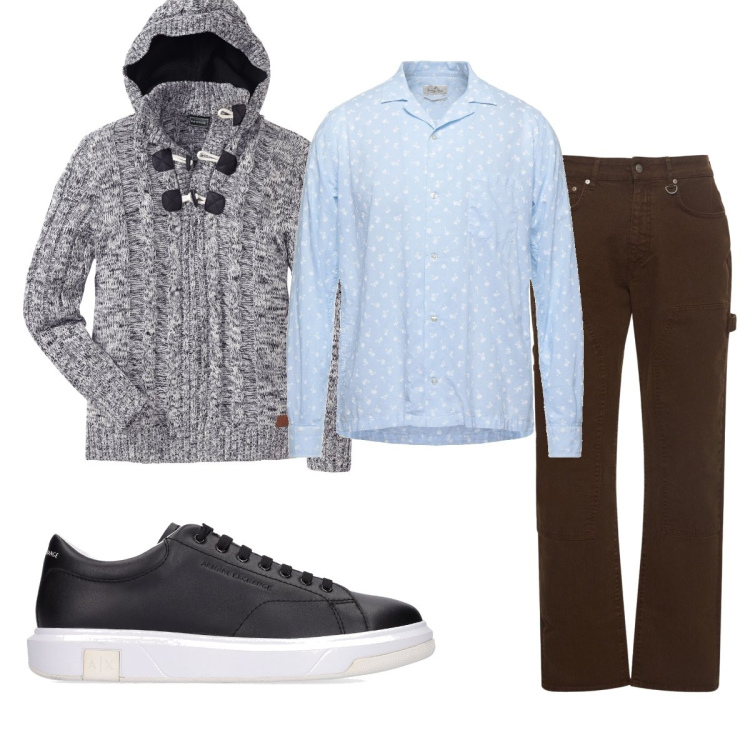 Outfit uomo - Total look #1681062. Stile Casual per Tutti i giorni. Abbinamento con maglieria, camicie, sneakers, jeans dritti.