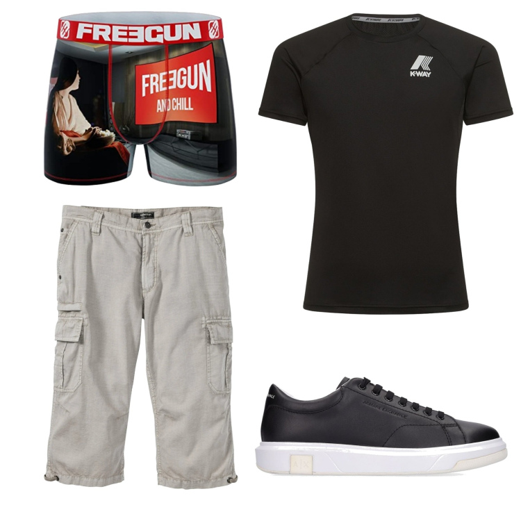 Outfit uomo - Total look #1681099. Stile Casual per Tutti i giorni. Abbinamento con bermuda, t-shirt, sneakers, boxer.
