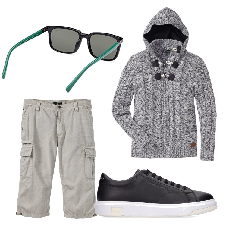 Outfit uomo - Total look #1681190. Stile Trendy per Tutti i giorni. Abbinamento con maglieria, bermuda, sneakers, occhiali da sole.