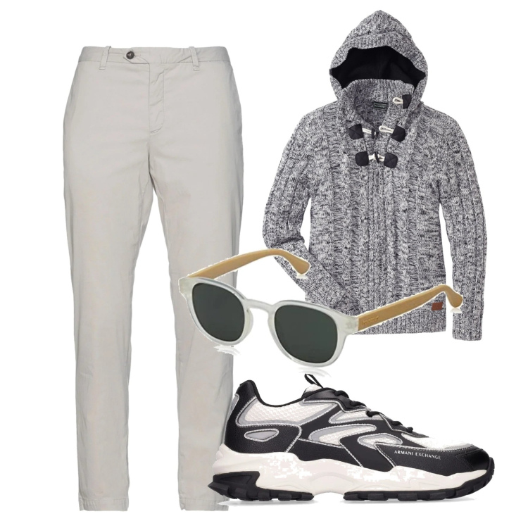 Outfit uomo - Total look #1681203. Stile Urban per Tutti i giorni. Abbinamento con maglieria, pantaloni, occhiali da sole, sneakers.
