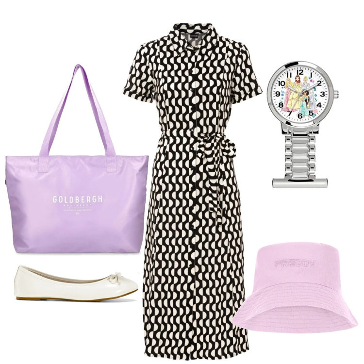 Outfit donna - Auguri amica d\'infanzia. Stile Bon Ton per Tutti i giorni. Abbinamento con ballerine, vestiti chemisier, cappelli, orologi, shopping bag.