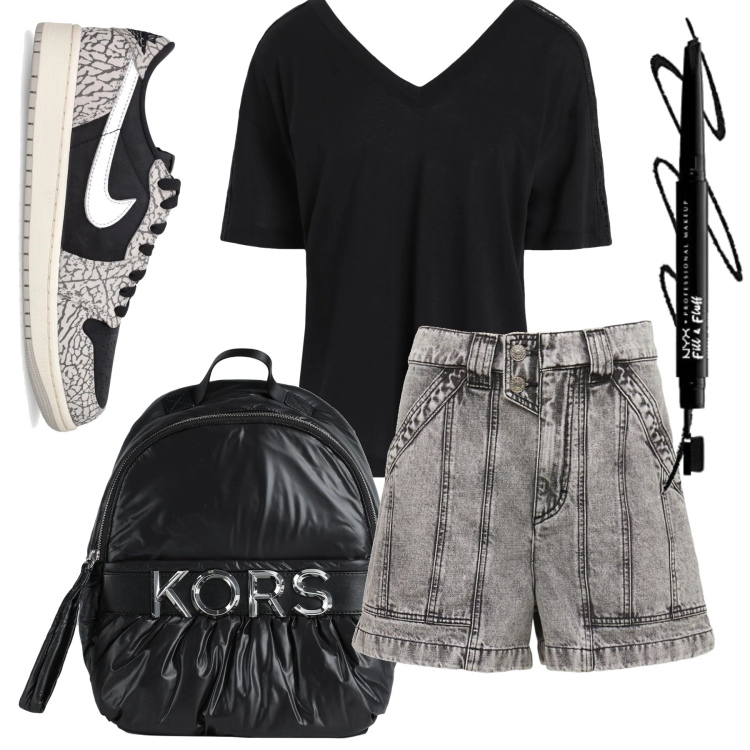 Outfit donna - Total look #1681369. Stile Casual per Tutti i giorni. Abbinamento con zaini, t-shirt, eyeliner, shorts, sneakers.