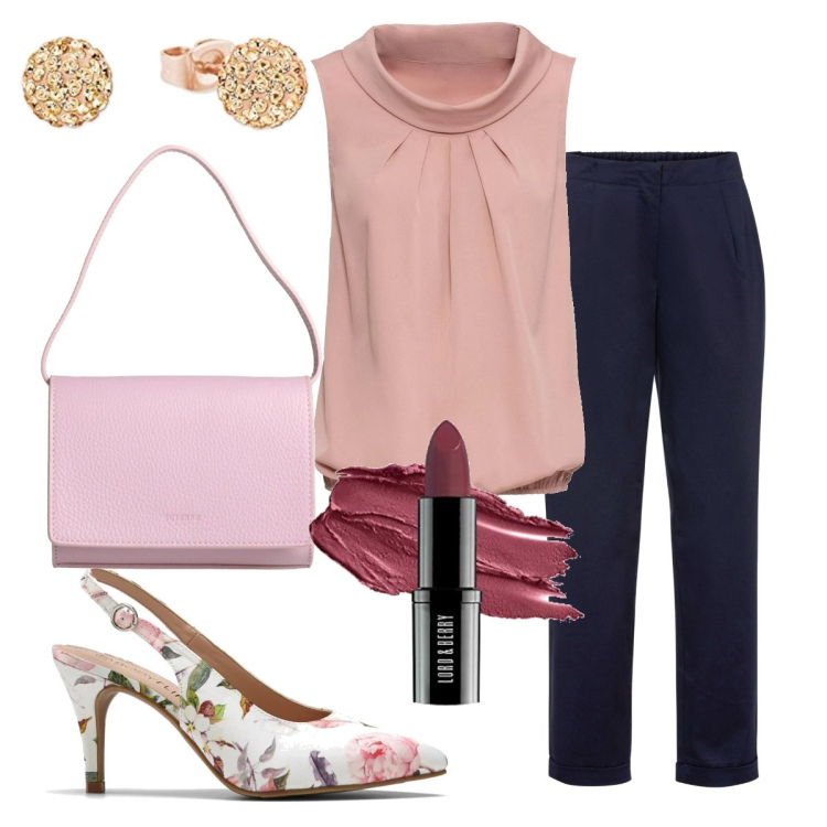 Outfit donna - My best friend birthday. Stile Romantica per Cerimonia. Abbinamento con borse a mano, top, pantaloni, décolleté, rossetti, orecchini.