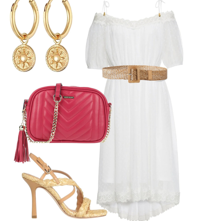 Outfit donna - Pizzo e spalle scoperte. Stile Romantica per Mare. Abbinamento con vestiti, cinture, borse a tracolla, sandali in pelle, orecchini.