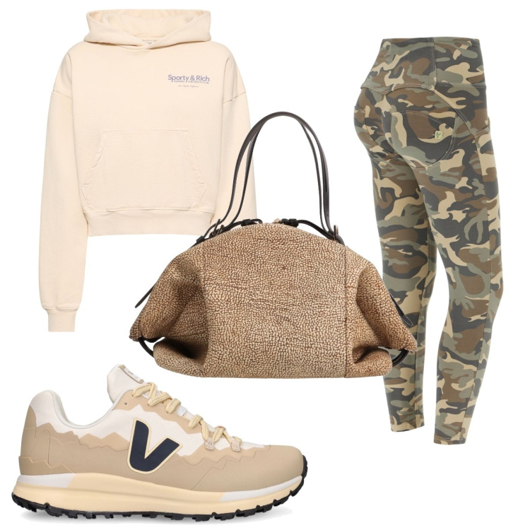 Outfit donna - Pantalone militare. Stile Casual per Tutti i giorni. Abbinamento con borse a mano, pantaloni skinny, sneakers, felpe con cappuccio.