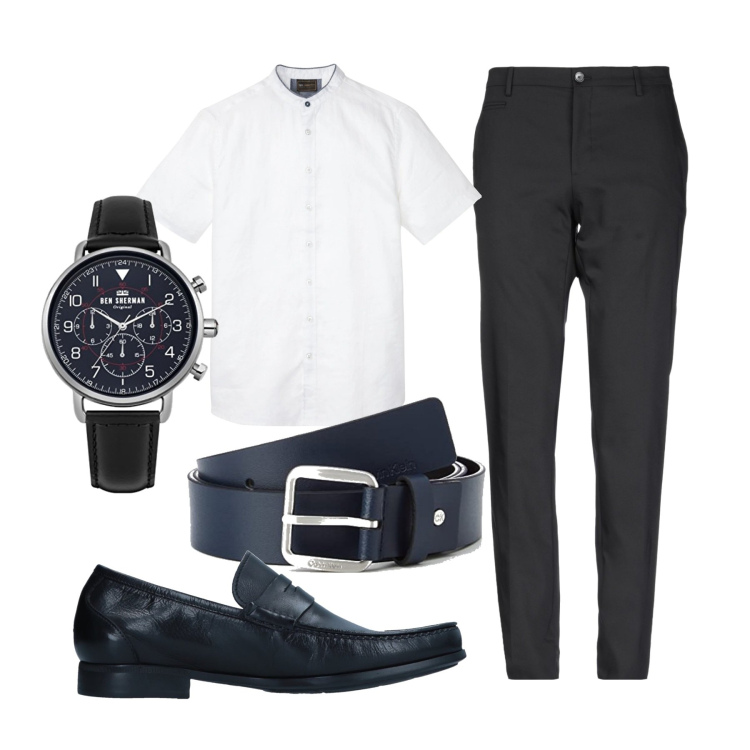 Outfit uomo - Elegante e pratico. Stile Business/Elegante per Tutti i giorni. Abbinamento con camicie a manica corta, pantaloni, scarpe stringate, orologi, cinture.