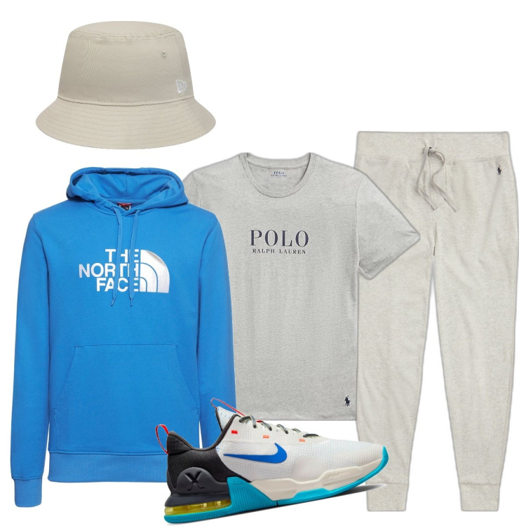 Outfit uomo - Passeggiata al lago in solitaria. Stile Trendy per Tutti i giorni. Abbinamento con pantaloni, t-shirt, felpe con cappuccio, sneakers, cappelli.
