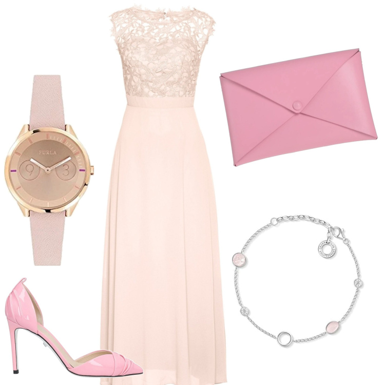 Outfit donna - Total look pink #1682404pink. Stile Chic per Serata fuori. Abbinamento con vestiti lunghi, décolleté, borse a mano, orologi analogici, braccialetti.