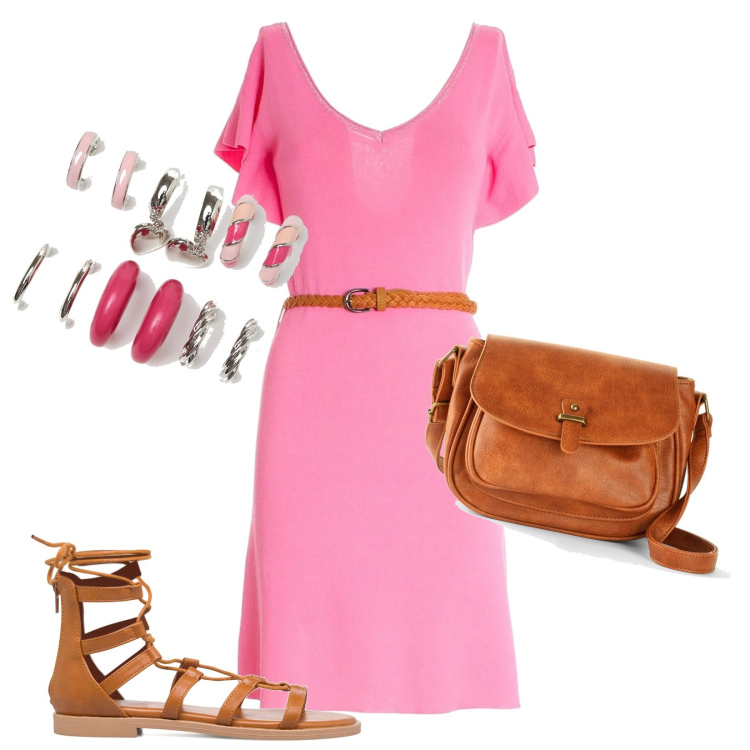 Outfit donna - Total look #1682786. Stile Casual chic per Tutti i giorni. Abbinamento con borse a tracolla, vestiti, orecchini, sandali alla schiava.