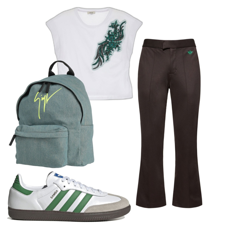 Outfit donna - Sportivo taglia over 50. Stile Sporty chic per Sport. Abbinamento con zaini, t-shirt, pantaloni sportivi, sneakers.