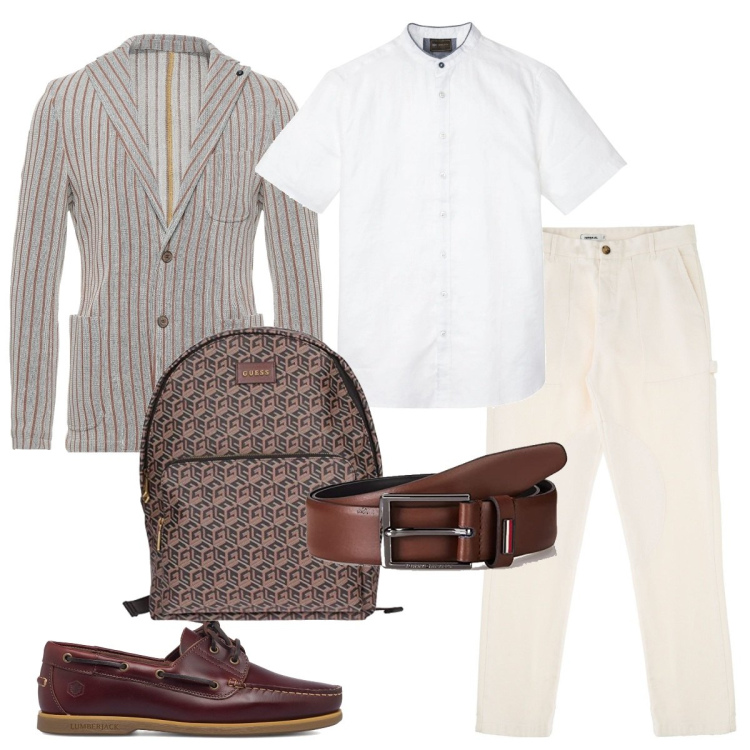 Outfit uomo - Business trendy. Stile Trendy per Ufficio. Abbinamento con camicie a manica corta, giacche, pantaloni, scarpe stringate, borse sportive, cinture.