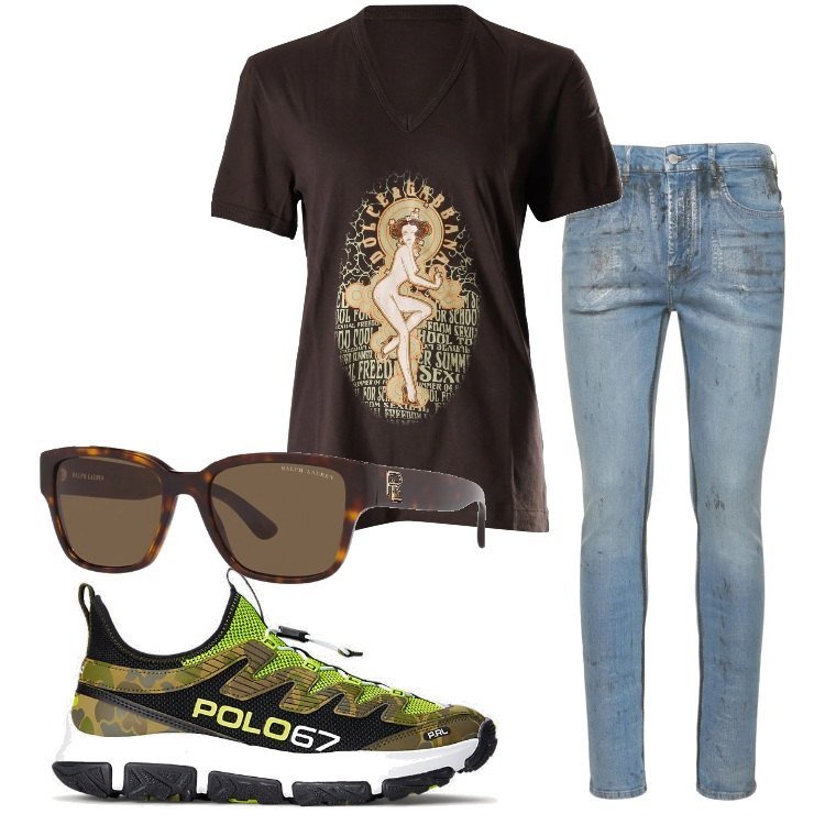 Outfit uomo - Una t-shirt per farti notare. Stile Trendy per Tutti i giorni. Abbinamento con t-shirt, occhiali da sole, sneakers, jeans skinny.