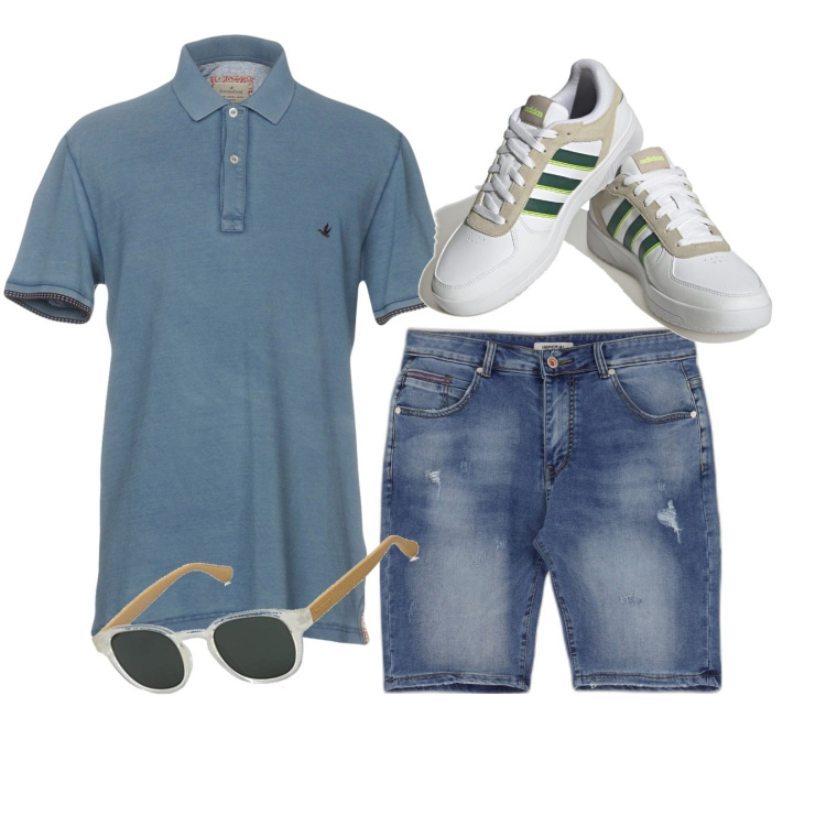 Outfit uomo - X tutti i giorni. Stile Casual per Tutti i giorni. Abbinamento con bermuda, sneakers, polo, occhiali da sole.
