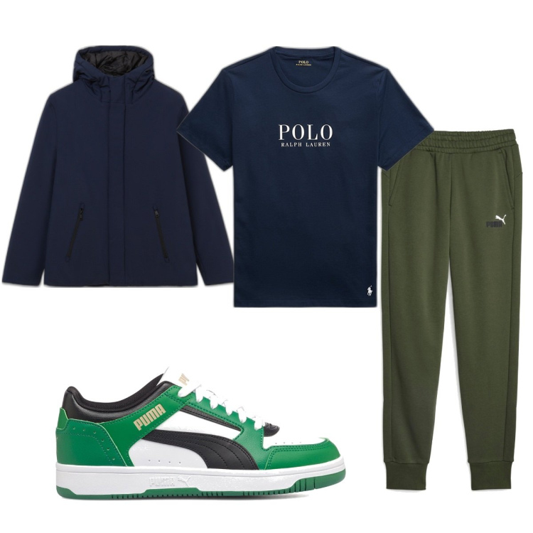 Outfit uomo - Total look #1684199. Stile Trendy per Tutti i giorni. Abbinamento con giacche, t-shirt, sneakers, pantaloni.
