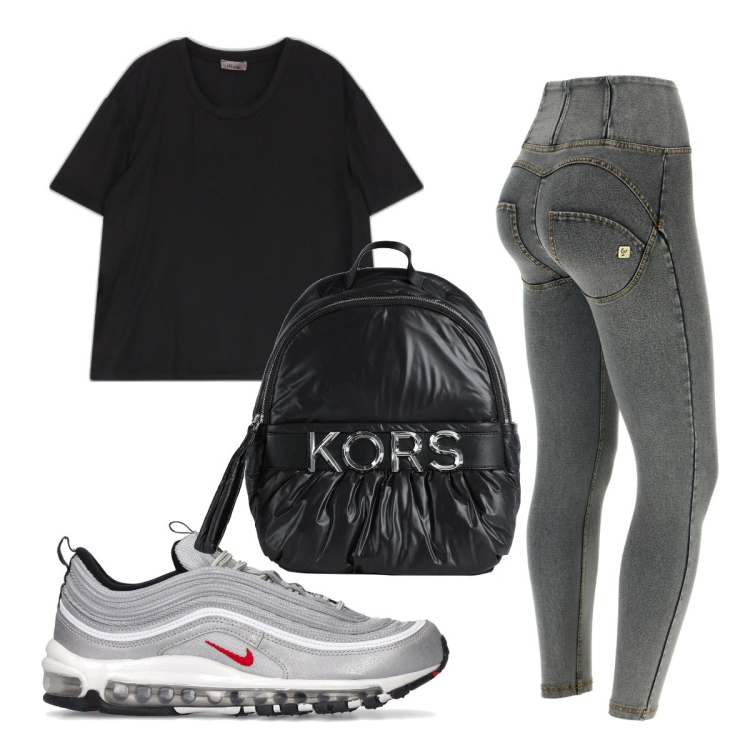Outfit donna - Total look #1684680. Stile Basic per Sport. Abbinamento con zaini, jeggings, t-shirt, sneakers.