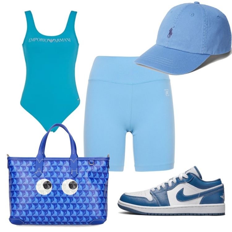 Outfit donna - Total look #1684703. Stile Basic per Mare. Abbinamento con sneakers alte, cappelli, costumi interi, shorts, shopping bag.