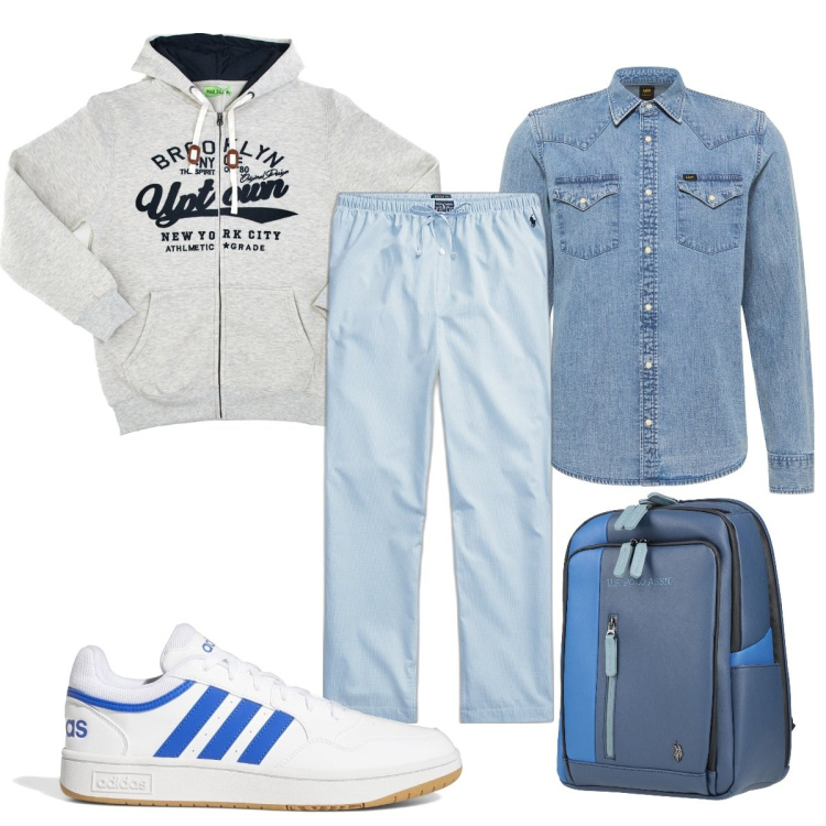 Outfit uomo - Total look #1684837. Stile Trendy per Sport. Abbinamento con borse sportive, sneakers, camicie, pantaloni, felpe con cappuccio.