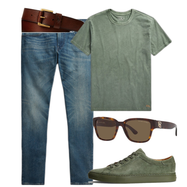 Outfit uomo - Total Ralph. Stile Trendy per Tutti i giorni. Abbinamento con occhiali da sole, cinture, t-shirt, jeans, sneakers.
