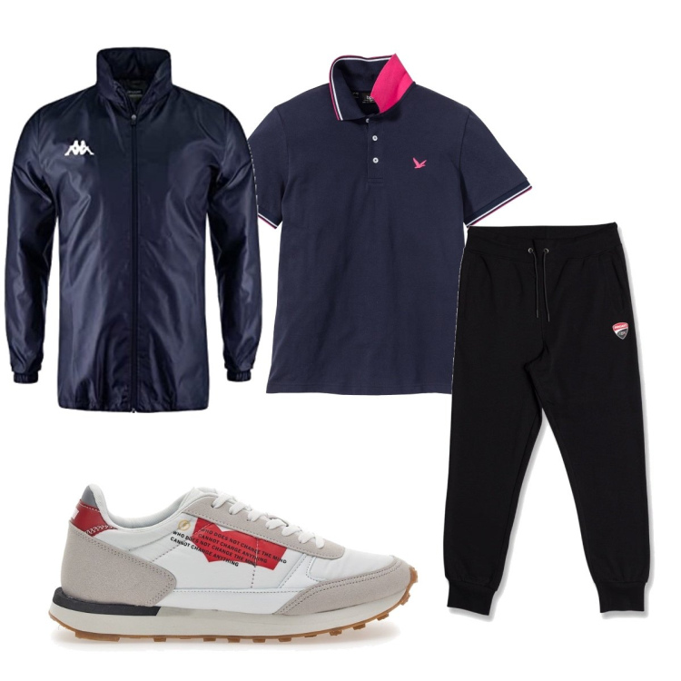 Outfit uomo - Total look #1685304. Stile Trendy per Sport. Abbinamento con polo, pantaloni, sneakers, giacche sportive.