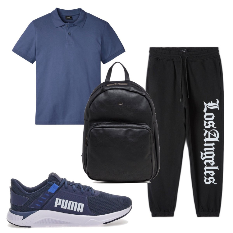 Outfit uomo - Total look #1685320. Stile Trendy per Sport. Abbinamento con polo, pantaloni, borse sportive, sneakers.