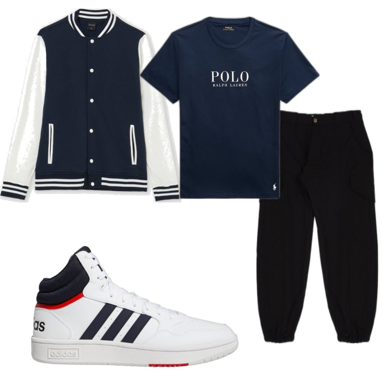 Outfit uomo - Total look #1686025. Stile Urban per Tutti i giorni. Abbinamento con pantaloni, felpe, t-shirt, sneakers alte.