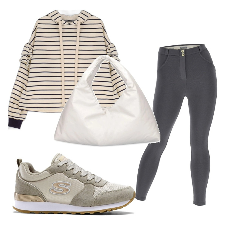 Outfit donna - Total look #1686317. Stile Basic per Tutti i giorni. Abbinamento con sneakers, pantaloni skinny, felpe con cappuccio, borse a spalla.