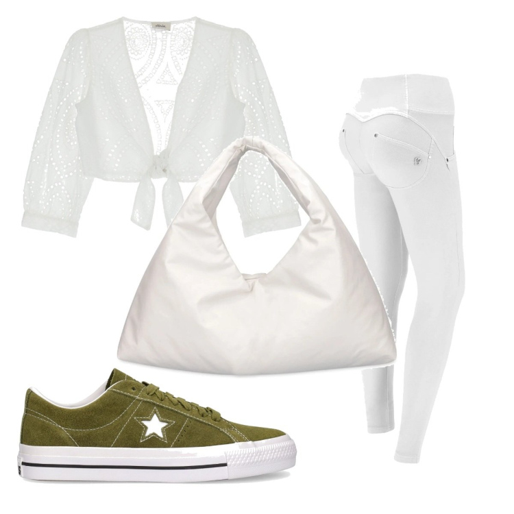 Outfit donna - Total look #1686338. Stile Basic per Tutti i giorni. Abbinamento con pantaloni skinny, camicie, sneakers, borse a spalla.
