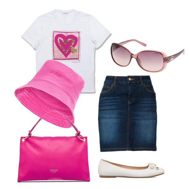 Outfit donna - L\'accessorio perfetto per l\'estate. Stile Basic per Tutti i giorni. Abbinamento con gonne, cappelli, t-shirt, borse a mano, ballerine, occhiali da sole.