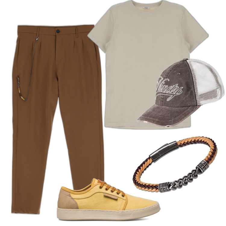 Outfit uomo - Total look #1686467. Stile Urban per Tutti i giorni. Abbinamento con pantaloni, t-shirt, sneakers, braccialetti, cappelli con visiera.