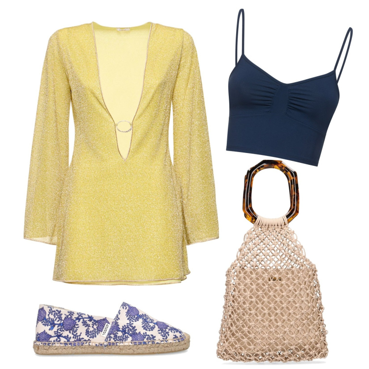 Outfit donna - Total look #1686604. Stile 70s per Mare. Abbinamento con vestiti, shopping bag, reggiseni, espadrillas.