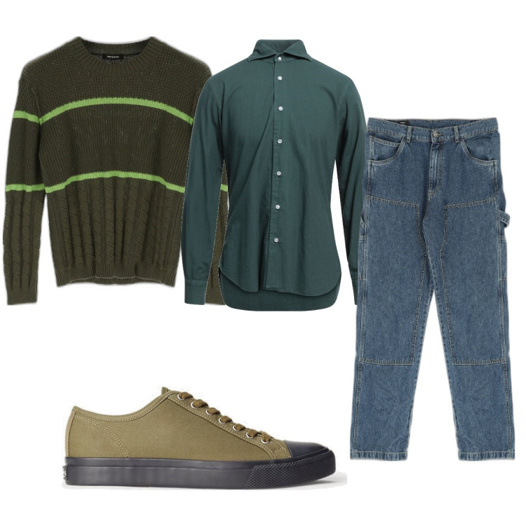 Outfit uomo - Total look #1686925. Stile Casual per Tutti i giorni. Abbinamento con camicie, pantaloni, pullovers, sneakers.