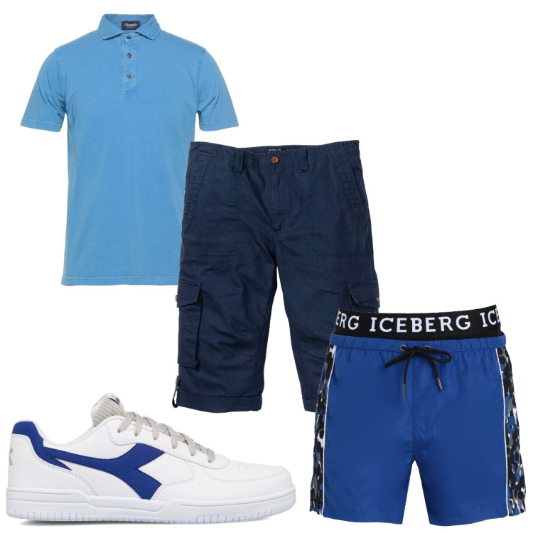 Outfit uomo - Total look #1686975. Stile Trendy per Mare. Abbinamento con bermuda, costumi, polo, sneakers.