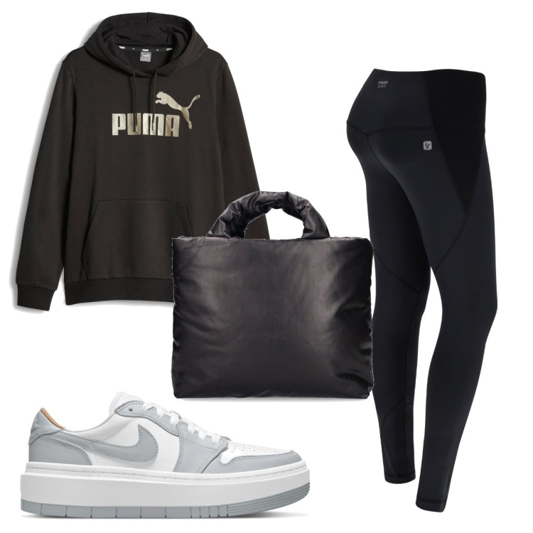 Outfit donna - Total look #1687004. Stile Basic per Sport. Abbinamento con leggings sportivo, felpe con cappuccio, sneakers, shopping bag.
