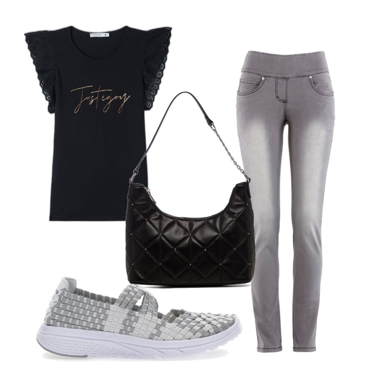 Outfit donna - Total look #1687006. Stile Basic per Tutti i giorni. Abbinamento con jeans slim fit, t-shirt, borse a spalla, sneakers.
