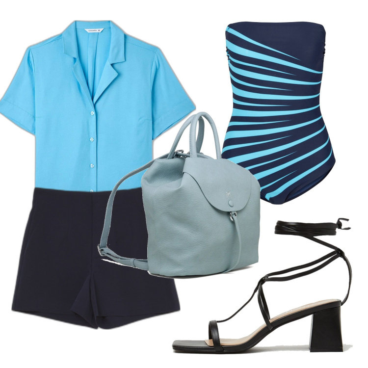 Outfit donna - L\'amica estrosa in partenza per il mare. Stile Casual chic per Mare. Abbinamento con costumi interi, camicie a manica corta, sandali in pelle, pantaloni corti, zaini.