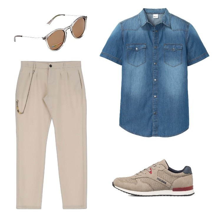Outfit uomo - Total look #1687141. Stile Casual per Mare. Abbinamento con camicie a manica corta, pantaloni, sneakers, occhiali da sole.