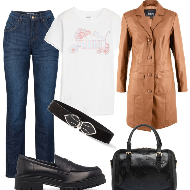 Outfit donna - La t-shirt bianca. Stile Casual chic per Tutti i giorni. Abbinamento con jeans dritti, cinture, blazer, mocassini, borse a mano, t-shirt.