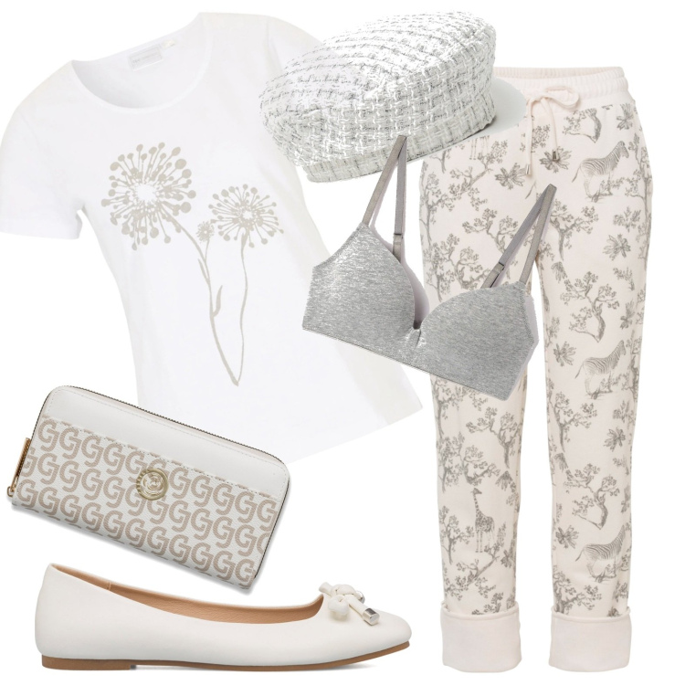 Outfit donna - Total look #1687330. Stile Casual per Tutti i giorni. Abbinamento con t-shirt, pantaloni, reggiseni, cappelli con visiera, ballerine, portafogli.