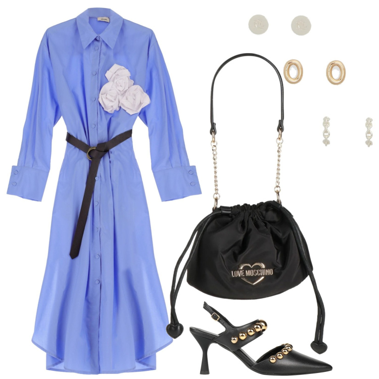 Outfit donna - L\'inaugurazione dell\'atelier di Anna. Stile Chic per Cerimonia. Abbinamento con décolleté, borse a secchiello, vestiti midi/longuette, orecchini.