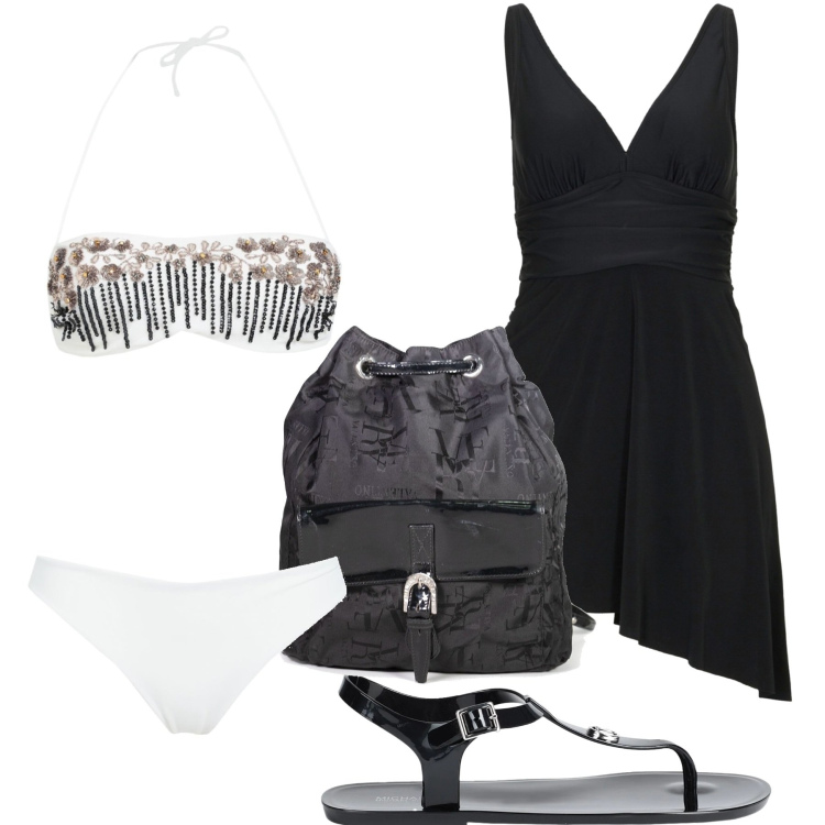Outfit donna - Mare con stile. Stile Glamour per Mare. Abbinamento con vestiti da spiaggia, bikini, infradito, zaini.