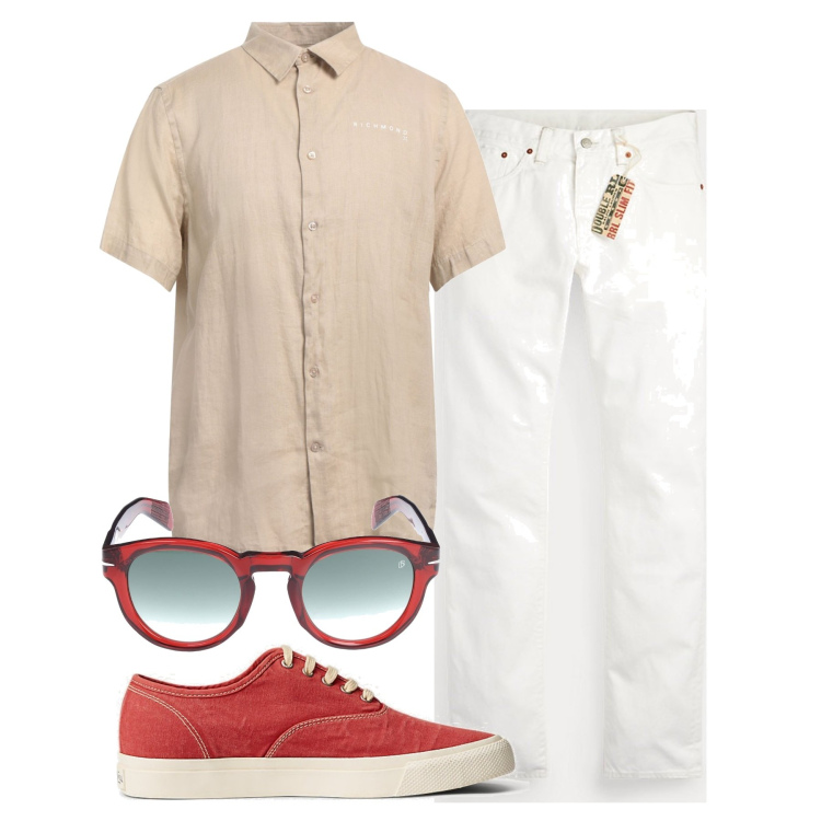 Outfit uomo - Qualcosa di rosso. Stile Casual per Tutti i giorni. Abbinamento con camicie a manica corta, sneakers, jeans slim fit, occhiali da sole.