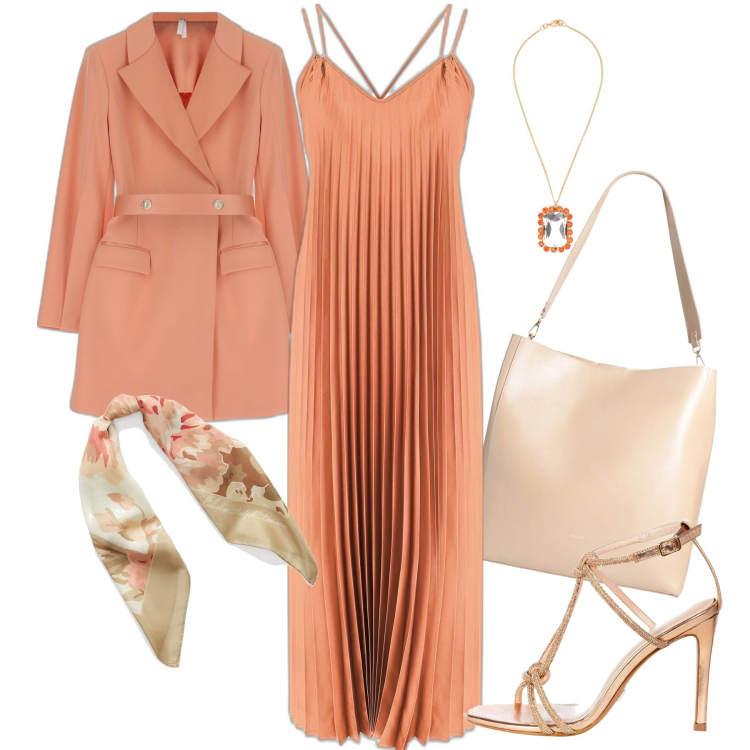 Outfit donna - Total look #1687810. Stile Chic per Cerimonia. Abbinamento con vestiti midi/longuette, vestiti corti, foulard, ciondoli, sandali gioiello, borse a spalla.