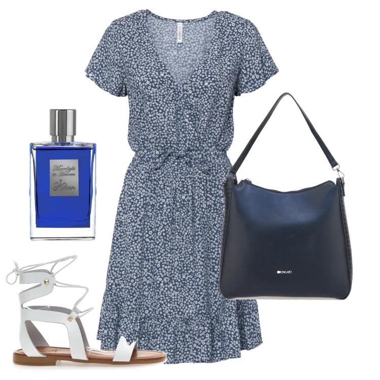 Outfit donna - Oggi in semplicità. Stile Romantica per Tutti i giorni. Abbinamento con vestiti corti, borse a spalla, profumi, sandali in pelle.