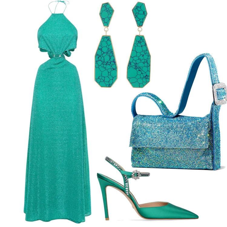 Outfit donna - Estate fredda la sera. Stile Bon Ton per Serata fuori. Abbinamento con orecchini, vestiti, décolleté, borse a spalla.