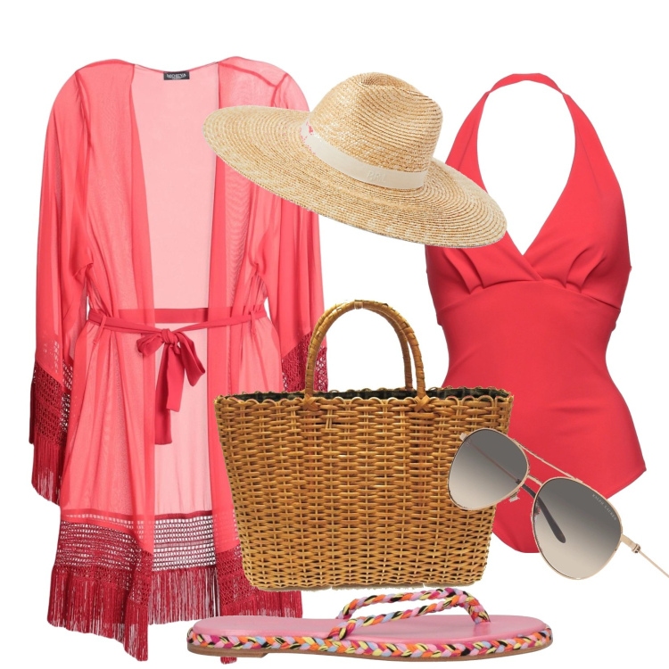 Outfit donna - Vacanze parte 2. Stile Casual chic per Mare. Abbinamento con infradito, costumi interi, vestiti da spiaggia, borse a mano, occhiali da sole, cappelli.