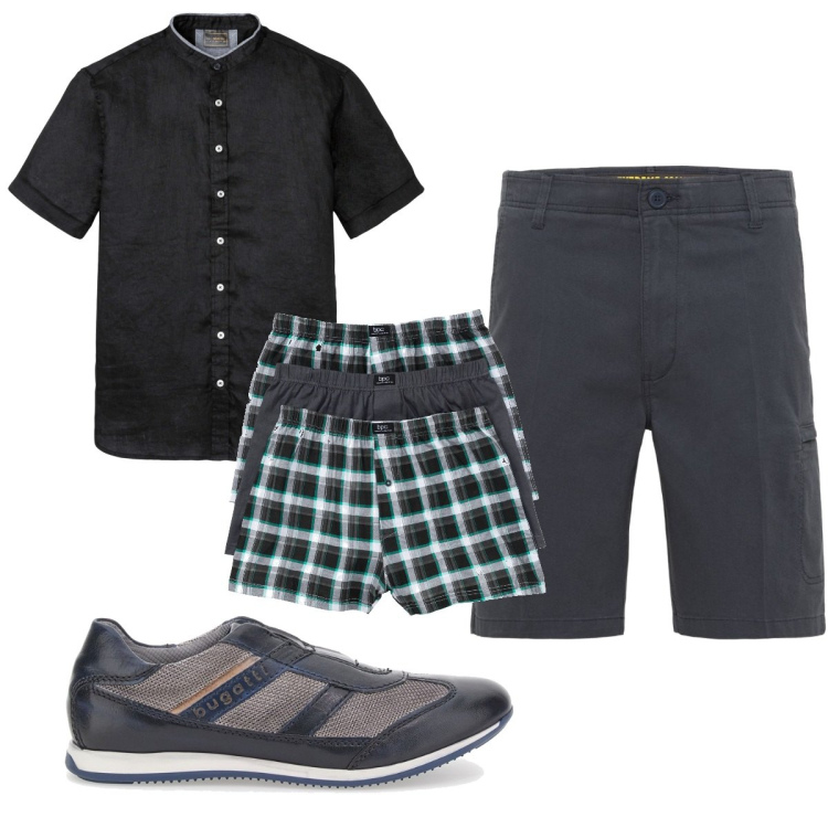 Outfit uomo - Total look #1688361. Stile Trendy per Tutti i giorni. Abbinamento con camicie a manica corta, boxer, shorts, scarpe stringate.