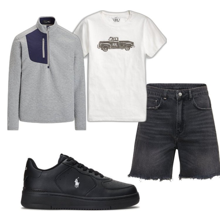 Outfit uomo - Total look #1688386. Stile Casual per Tutti i giorni. Abbinamento con t-shirt, sneakers, pullovers, shorts.