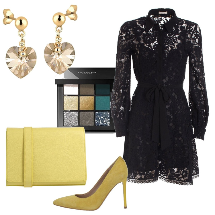 Outfit donna - Elegantemente chic. Stile Chic per Serata fuori. Abbinamento con décolleté, borse a tracolla, vestiti chemisier, ombretti, orecchini.